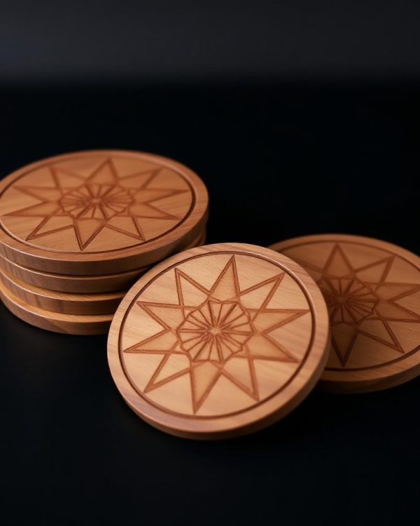 Laser Engraved Walnut Coaster Set